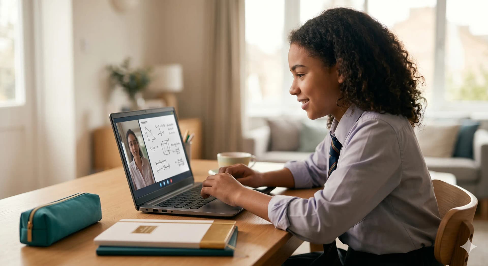 Student learning online with a dedicated tutor through a laptop screen