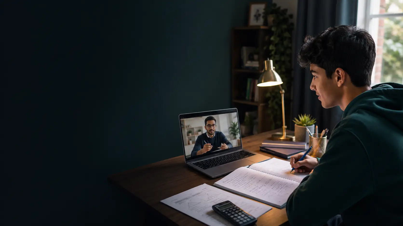 A student working through a one-to-one online lesson at home